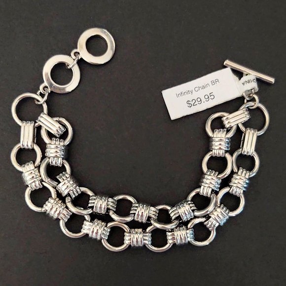 Double strand silver link toggle close bracelet - Picture 5 of 12